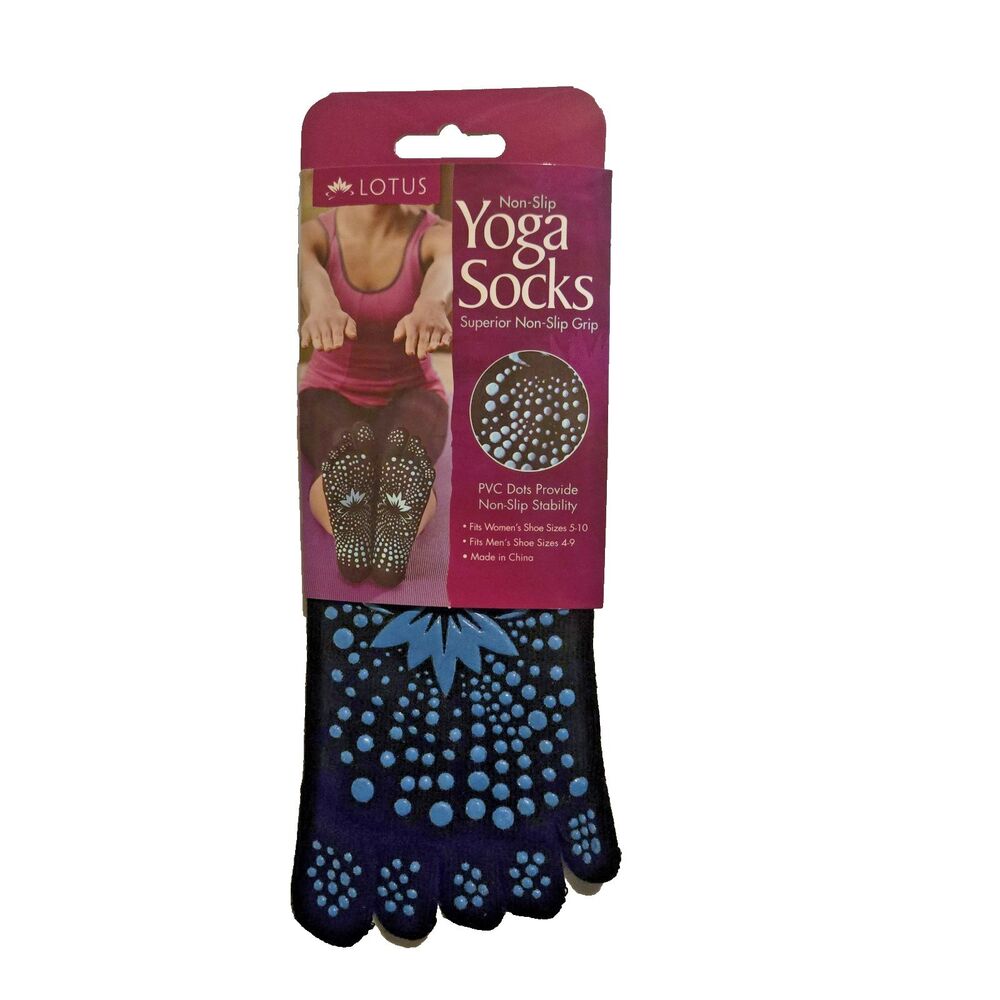 Lotus Yoga Socks Women's Size 5-10 Men's Size 4-9 Non-Slip Grip New